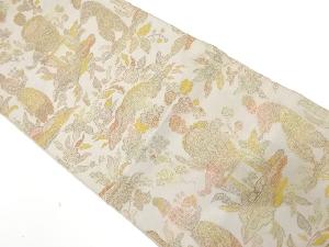 アンティーク　異国人物に草花模様織り出し袋帯（材料）